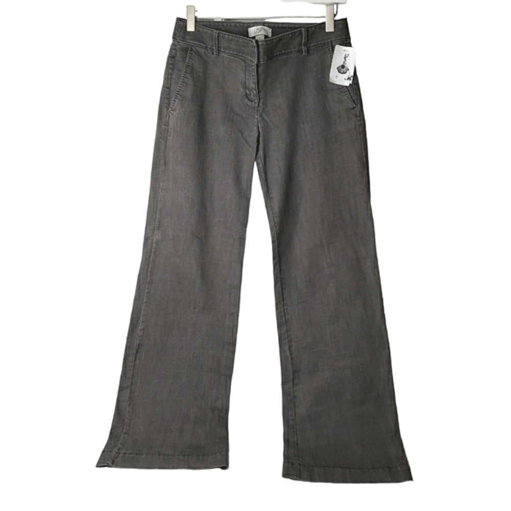 Vtg Wide Flared Charcoal Wash Denim Pants Minamalist Mid Rise Loft size 26 Fall